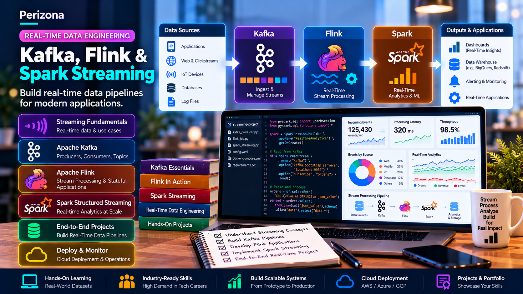 Real-Time Streaming Data Pipelines (Kafka, Flink & Spark Streaming)